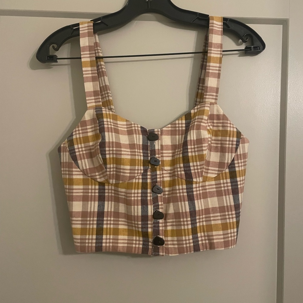 NWT Zara corset style plaid crop top size M